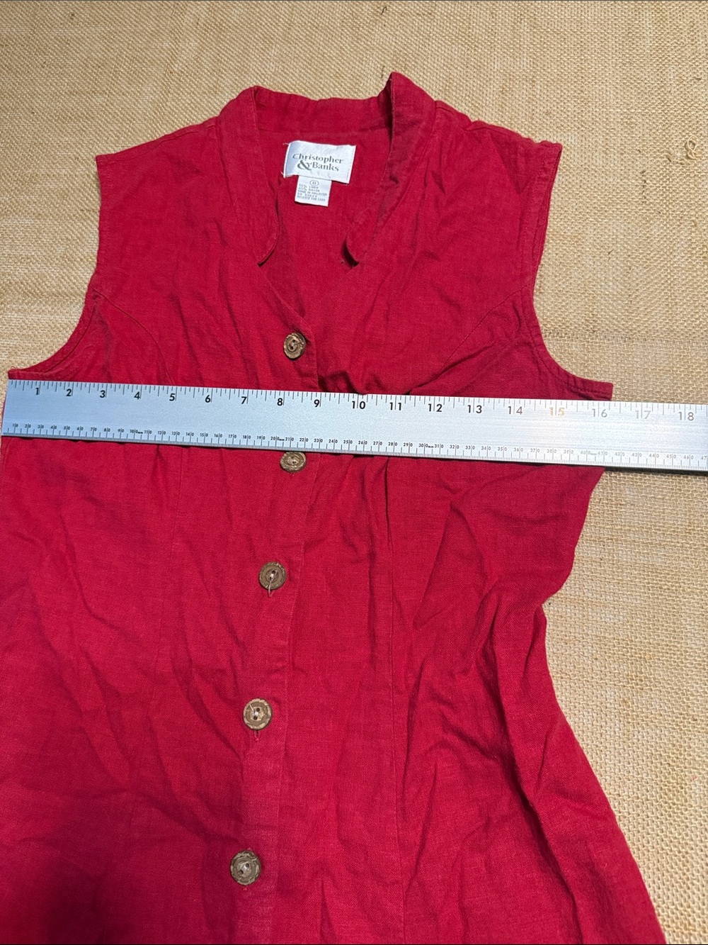 Christopher & Banks Red Sleeveless Maxi Button-Front Dress - Picture 4 of 6